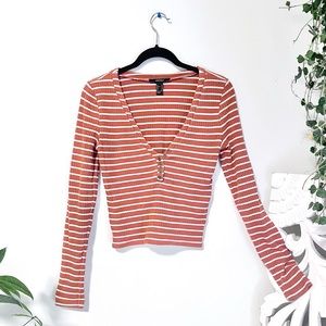 {Forever 21} Cropped Long-Sleeve Henley Top